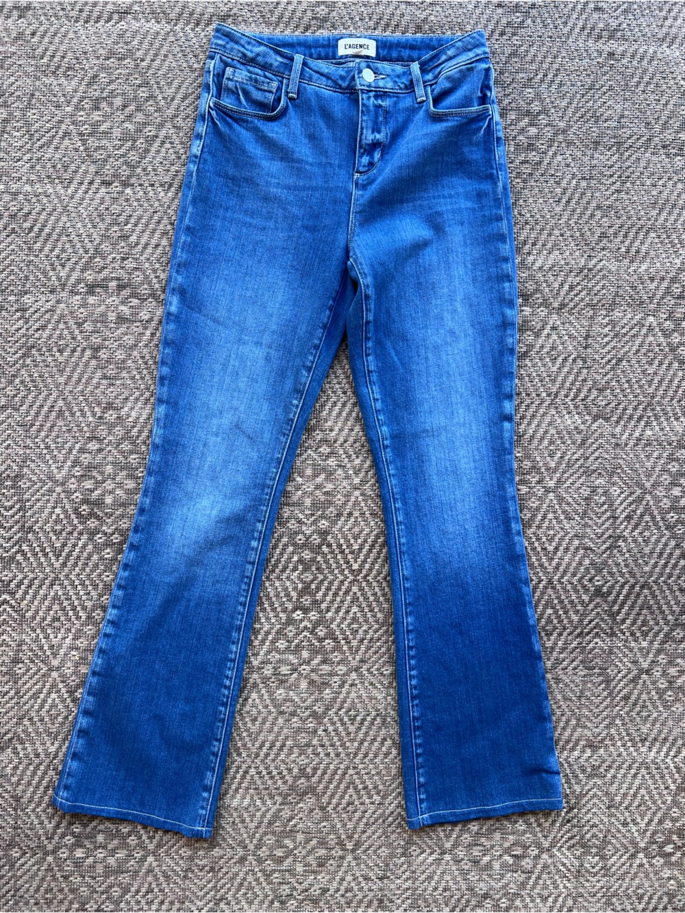 L’AGENCE Selma Ruth High Rise Straight Jeans Blue Raw Hem Size 25